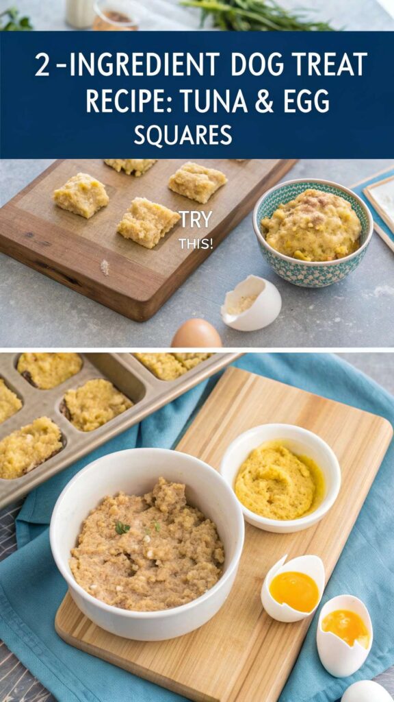 2 Ingredient Dog Treat Recipe Tuna Egg Squares pin 2