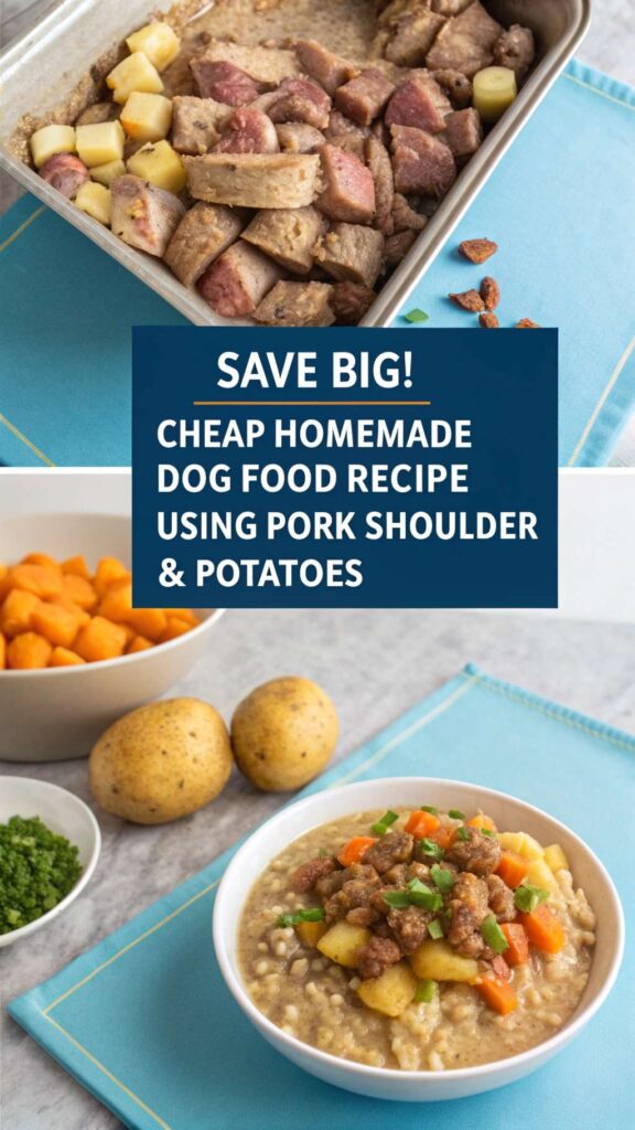 Cheap Homemade Dog Food Recipe Using Pork Shoulder Potatoes pin 1