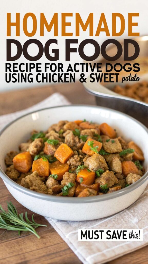 Homemade Dog Food Recipe for Active Dogs using Chicken Sweet Potato pin 2