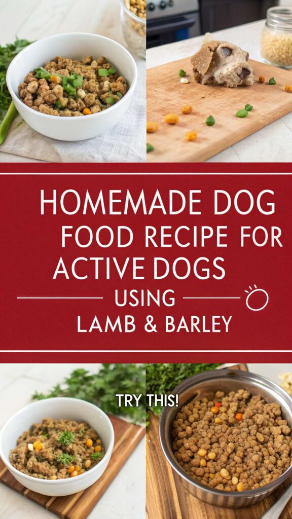 Homemade Dog Food Recipe for Active Dogs using Lamb Barley pin 1