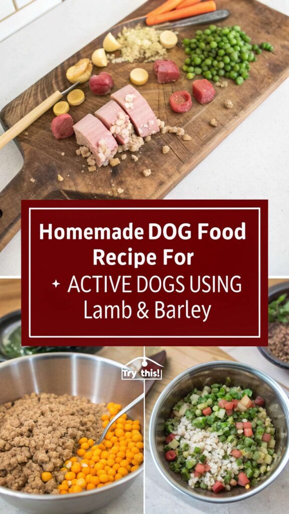 Homemade Dog Food Recipe for Active Dogs using Lamb Barley pin 2