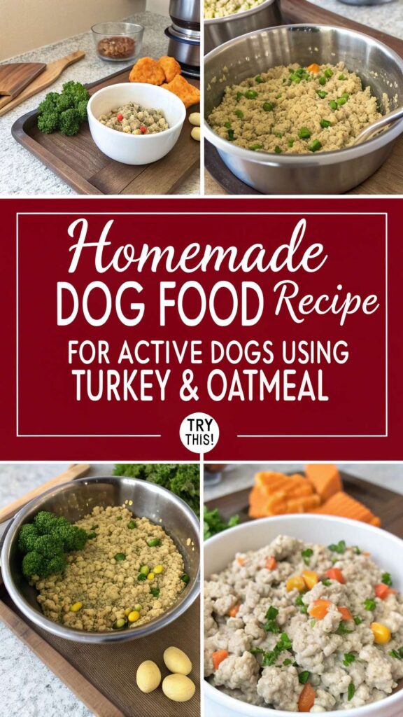 Homemade Dog Food Recipe for Active Dogs using Turkey Oatmeal pin 2.1