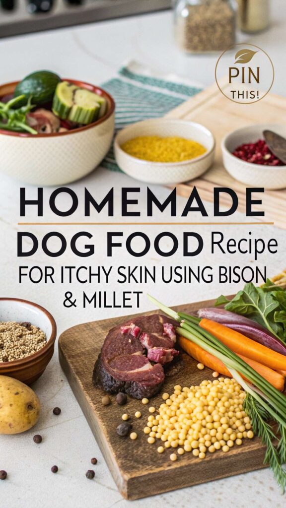 Homemade Dog Food Recipe for Itchy Skin Using Bison Millet pin 1