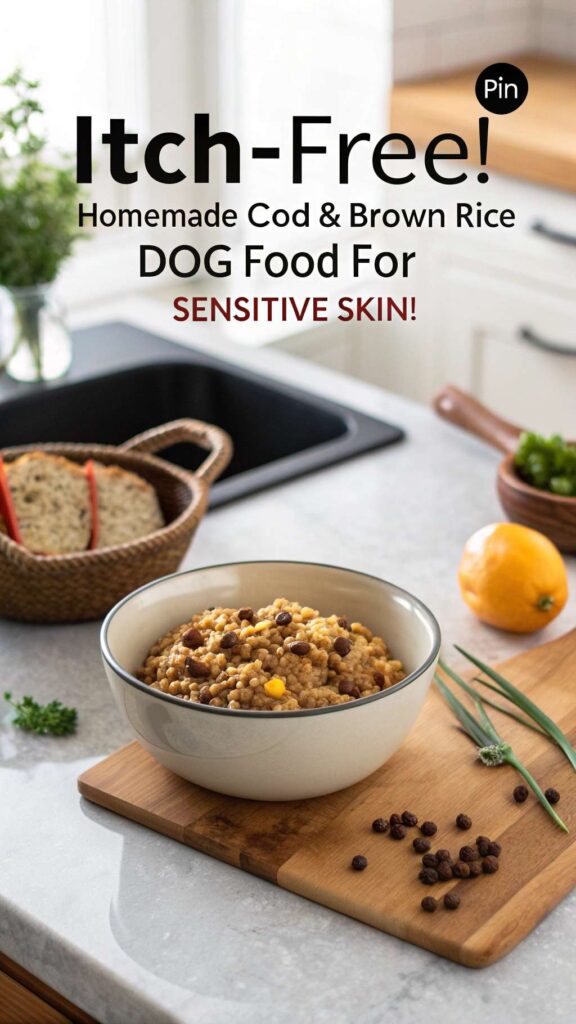 Homemade Dog Food Recipe for Itchy Skin Using Cod Brown Rice pin 1