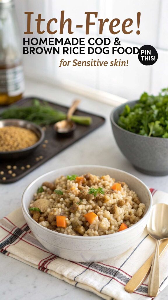 Homemade Dog Food Recipe for Itchy Skin Using Cod Brown Rice pin 2