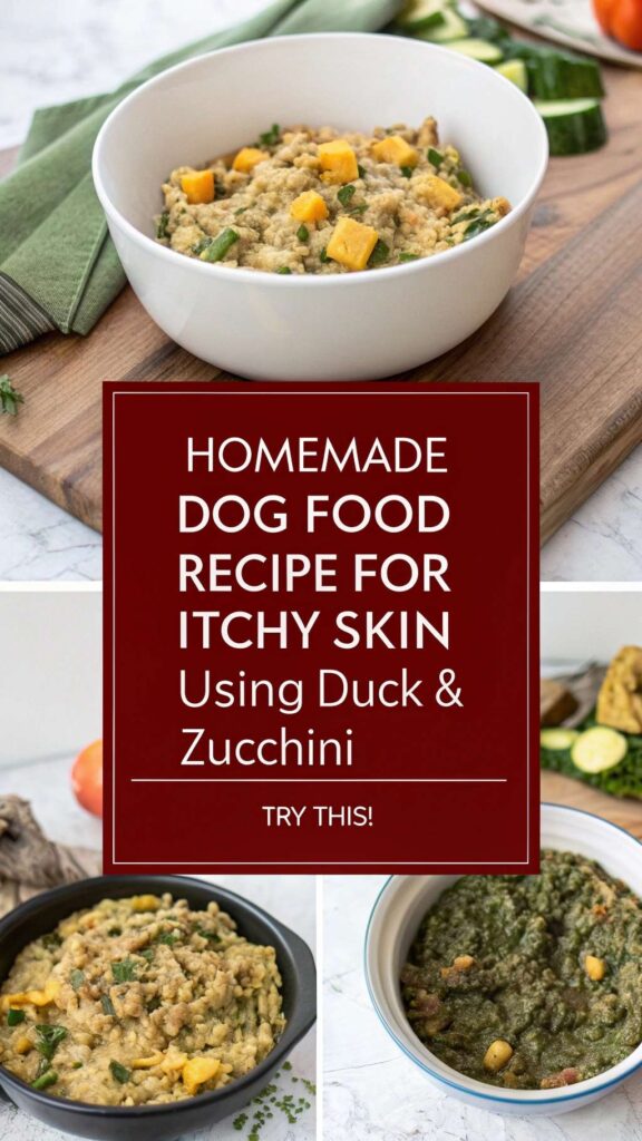 Homemade Dog Food Recipe for Itchy Skin Using Duck & Zucchini pin 1
