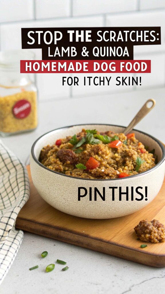 Homemade Dog Food Recipe for Itchy Skin Using Lamb Quinoa pin 2