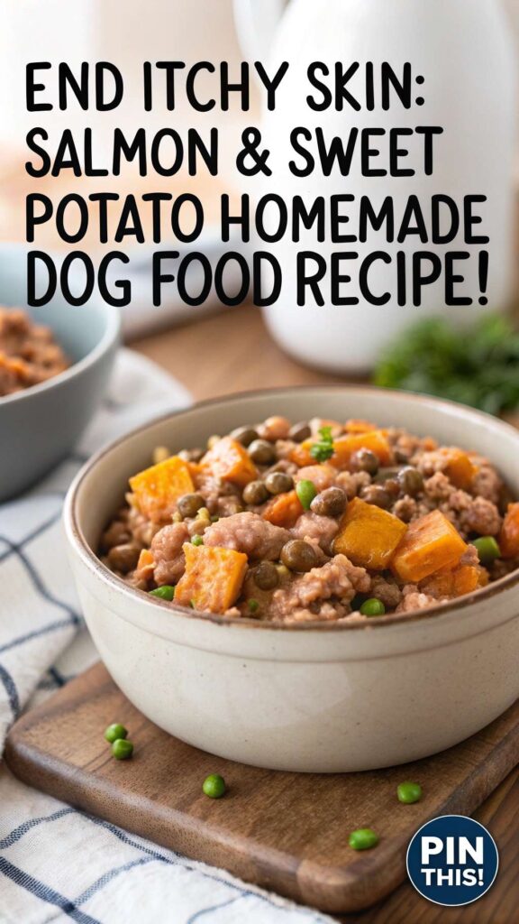 Homemade Dog Food Recipe for Itchy Skin Using Salmon Sweet Potato pin 1