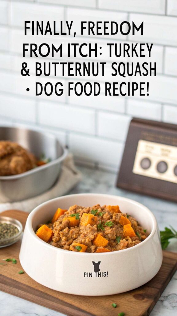 Homemade Dog Food Recipe for Itchy Skin Using Turkey Butternut Squash pin 1