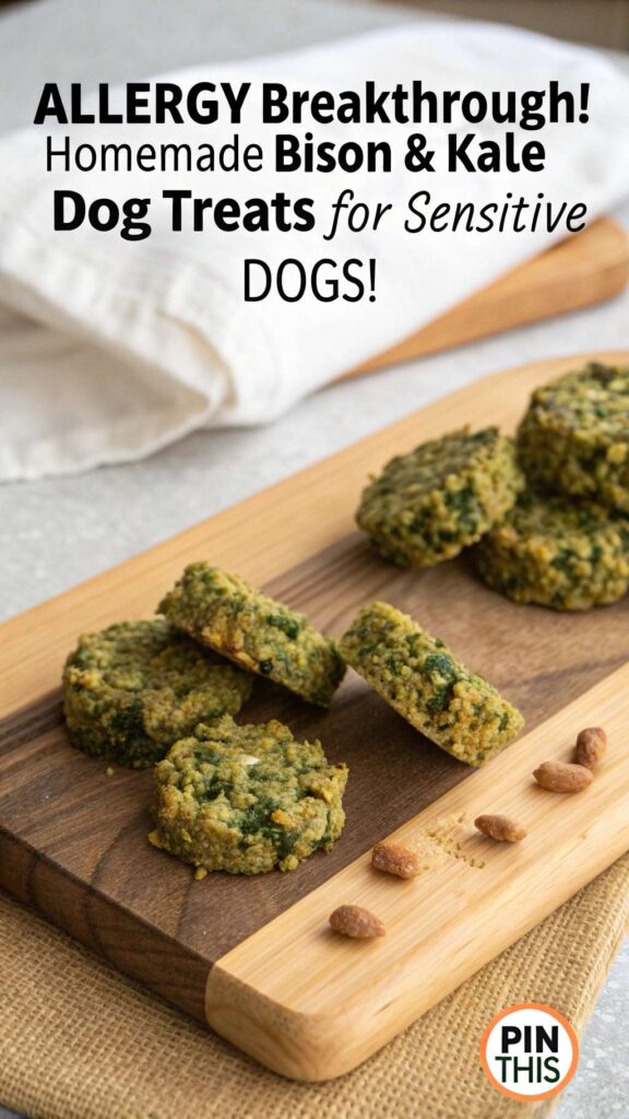 Homemade Dog Treat Recipe for Allergies Using Bison Kale pin 1