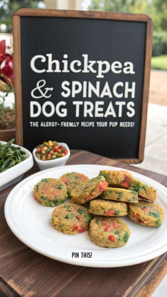 Homemade Dog Treat Recipe for Allergies Using Chickpeas Spinach pin 1