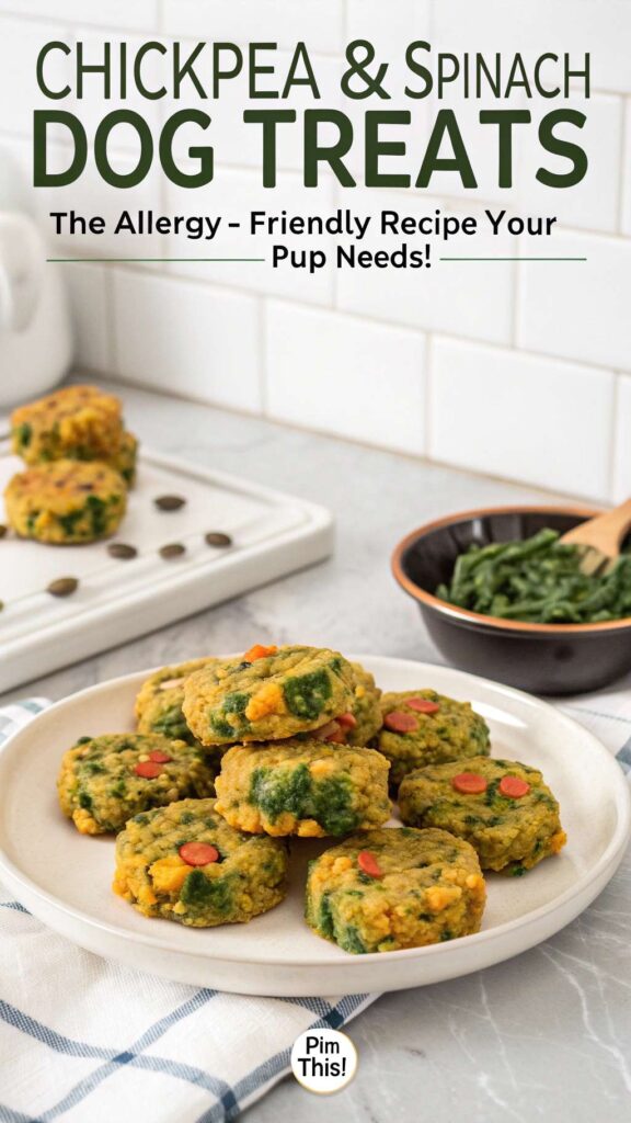 Homemade Dog Treat Recipe for Allergies Using Chickpeas Spinach pin 2