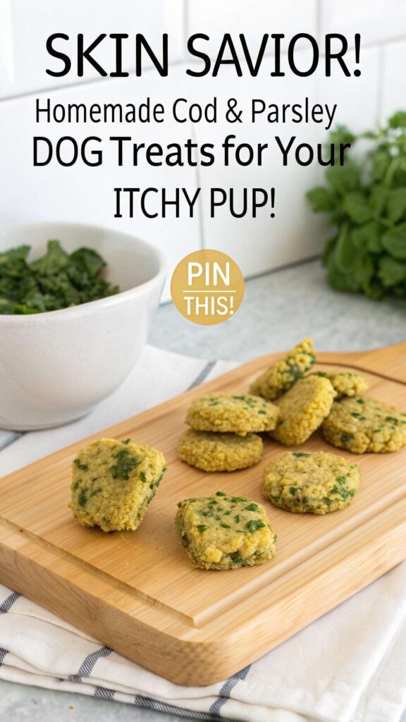 Homemade Dog Treat Recipe for Allergies Using Cod Parsley pin 1