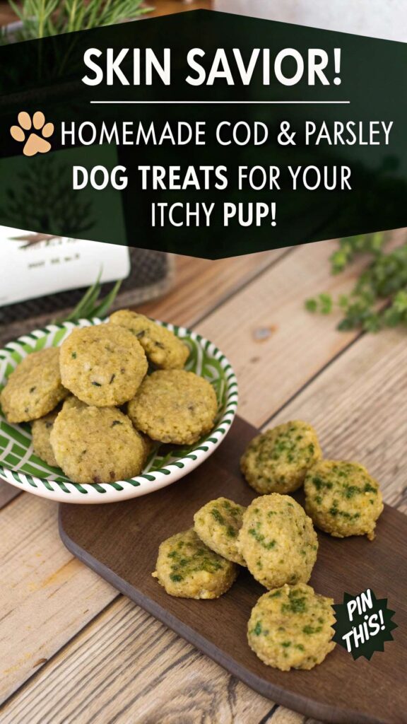 Homemade Dog Treat Recipe for Allergies Using Cod Parsley pin 2