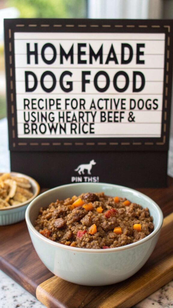 Homemade dog food recipe for active dogs using Hearty Beef Brown Rice pin 2