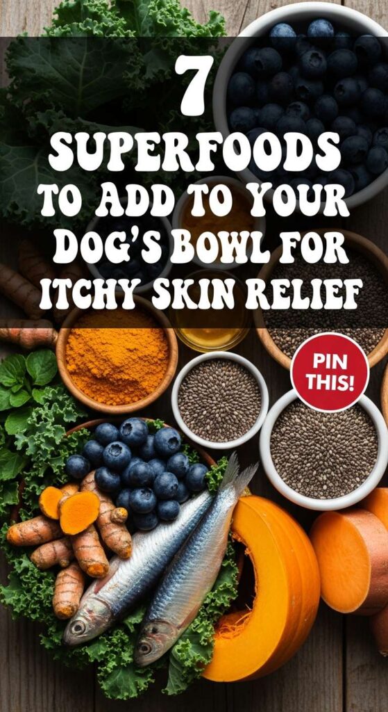 Superfoods to Add to Your Dogs Bowl for Itchy Skin Relief pin 1