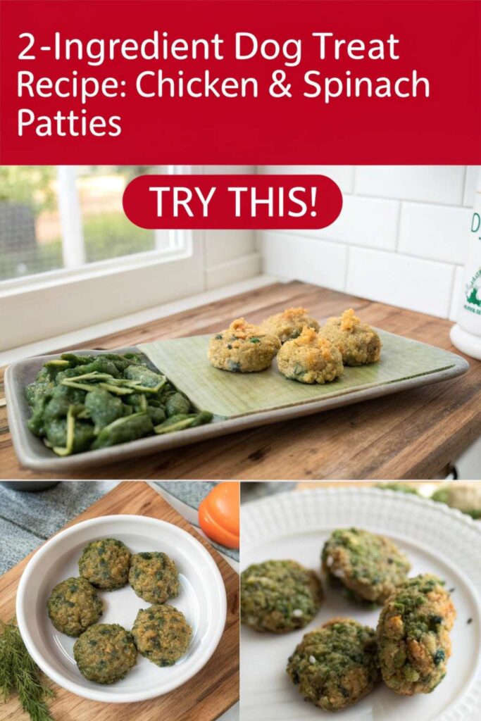2 Ingredient Dog Treat Recipe Chicken Spinach Patties pin 2