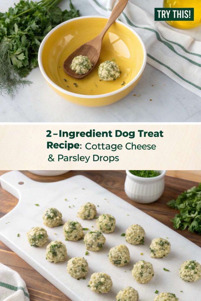 2 Ingredient Dog Treat Recipe Cottage Cheese Parsley Drops pin 2