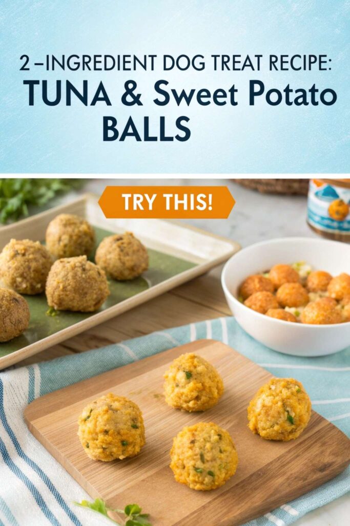 2 Ingredient Dog Treat Recipe Tuna Sweet Potato Balls pin 2