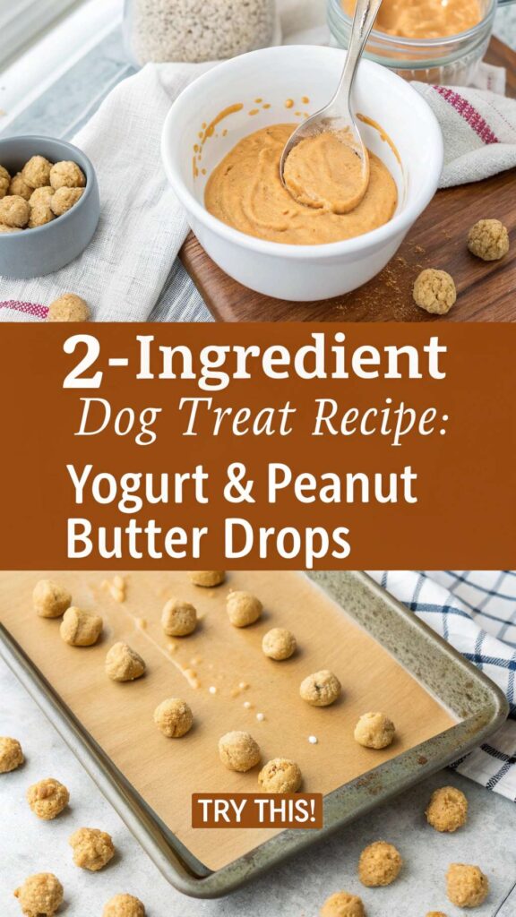 2 Ingredient Dog Treat Recipe Yogurt Peanut Butter Drops pin 1