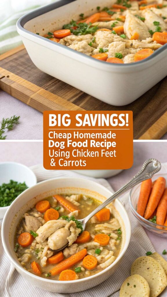 Cheap Homemade Dog Food Recipe Using Chicken Feet & Carrots pin 1