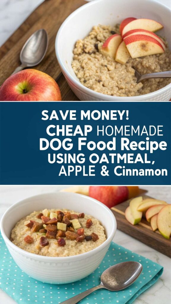 Cheap Homemade Dog Food Recipe Using Oatmeal Apple Cinnamon pin 1