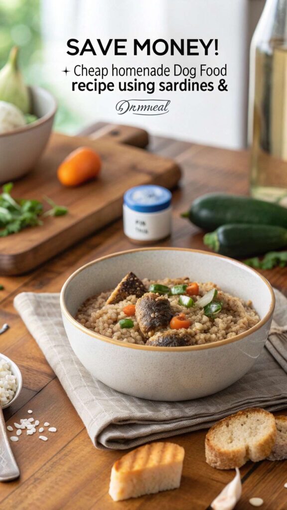 Cheap Homemade Dog Food Recipe Using Sardines Oatmeal pin 1