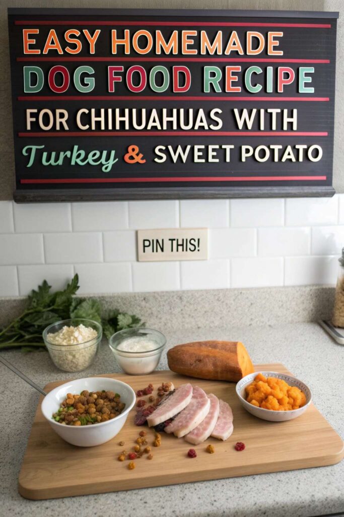 Easy Homemade Dog Food Recipe for Chihuahuas With Turkey Sweet Potato pin 1