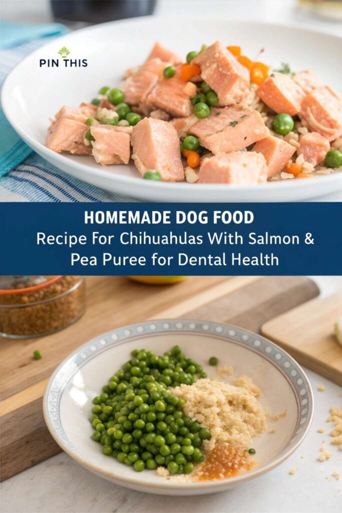 Homemade Dog Food Recipe for Chihuahuas With Salmon Pea Puree for Dental Health pin 1