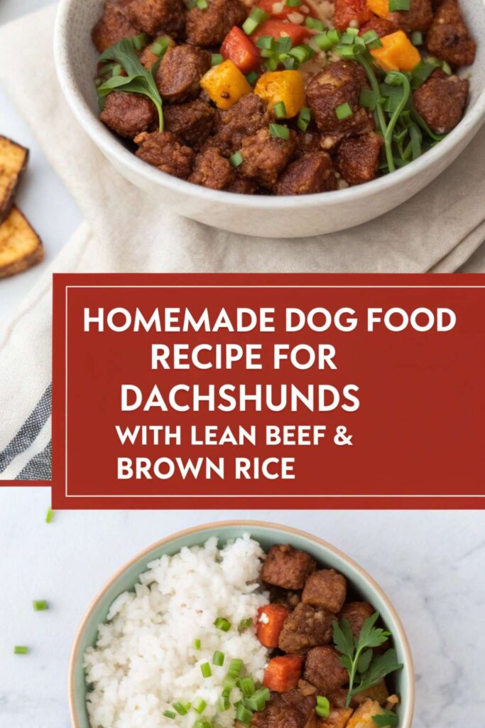 Homemade Dog Food Recipe for Dachshunds With Lean Beef Brown Rice pin 1