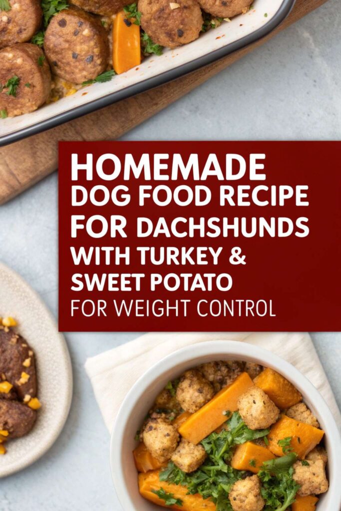 Homemade Dog Food Recipe for Dachshunds With Turkey Sweet Potato for Weight Control pin 1