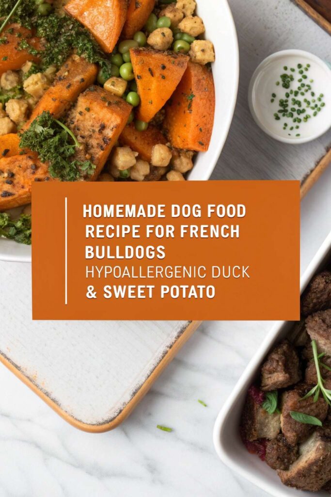 Homemade Dog Food Recipe for French Bulldogs Hypoallergenic Duck Sweet Potato pin 1
