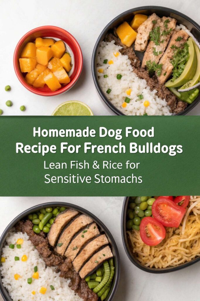 Homemade Dog Food Recipe for French Bulldogs Lean Fish Rice for Sensitive Stomachs pin 1
