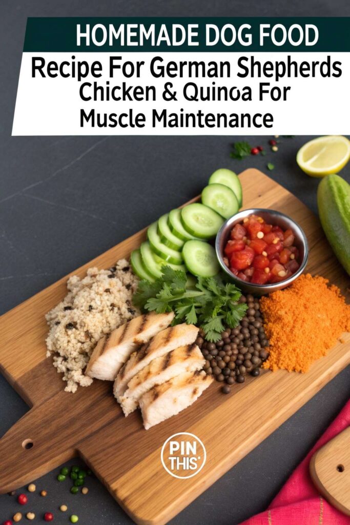 Homemade Dog Food Recipe for German Shepherds Chicken Quinoa for Muscle Maintenance pin 1