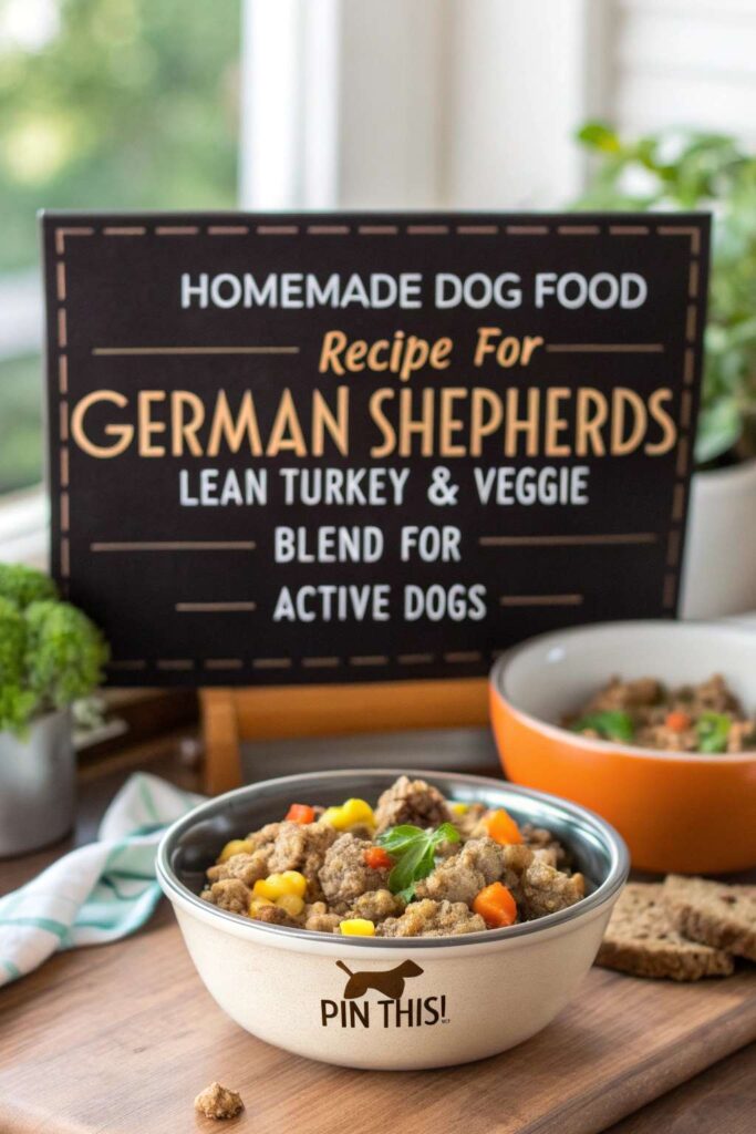 Homemade Dog Food Recipe for German Shepherds Lean Turkey Veggie Blend for Active Dogs pin 1