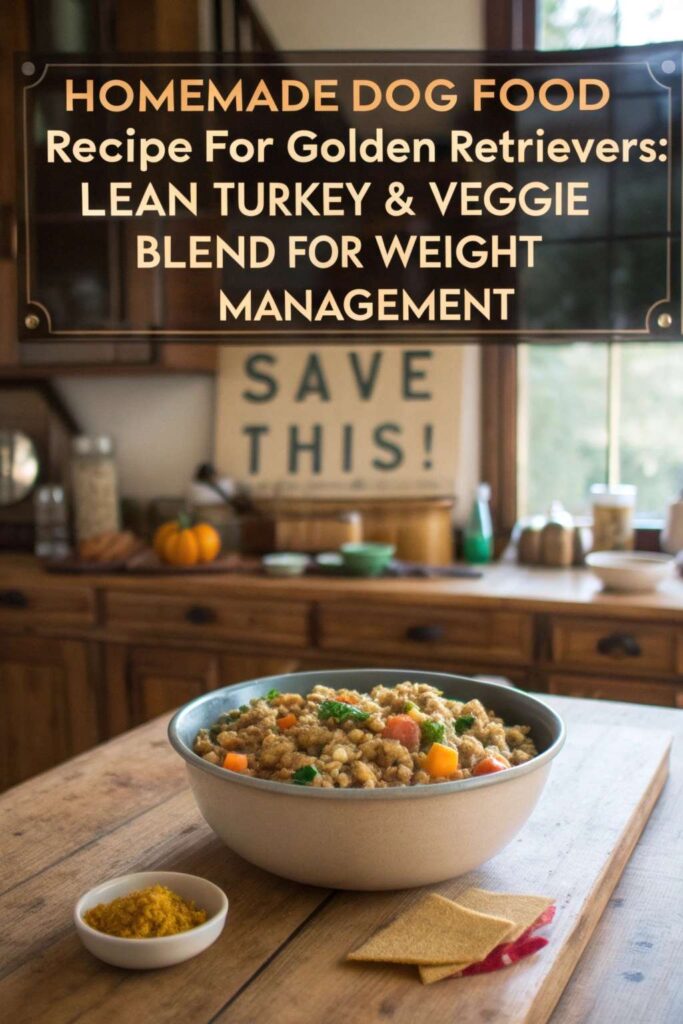 Homemade Dog Food Recipe for Golden Retrievers Lean Turkey Veggie Blend for Weight Management pin 1