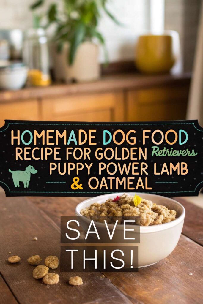 Homemade Dog Food Recipe for Golden Retrievers Puppy Power Lamb Oatmeal pin 1