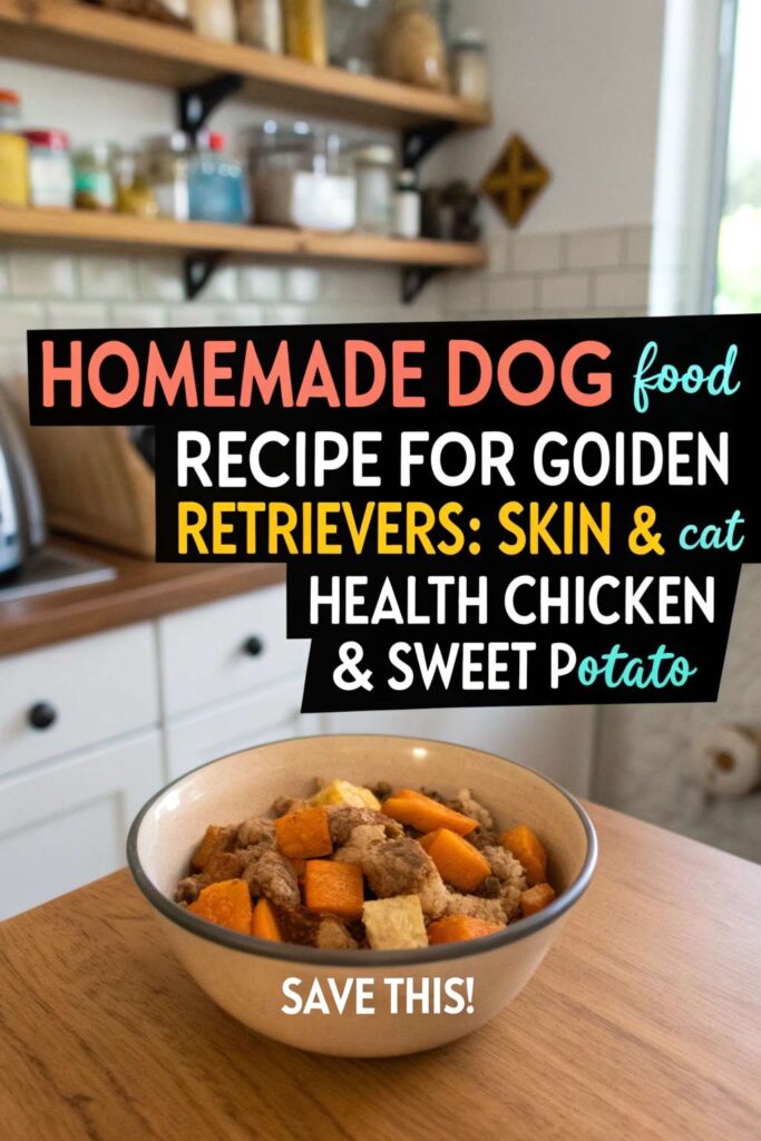 Homemade Dog Food Recipe for Golden Retrievers Skin Coat Health Chicken Sweet Potato pin 1