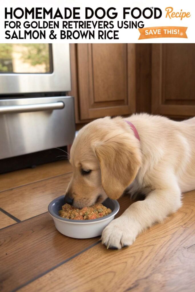 Homemade Dog Food Recipe for Golden Retrievers Using Salmon Brown Rice pin 1