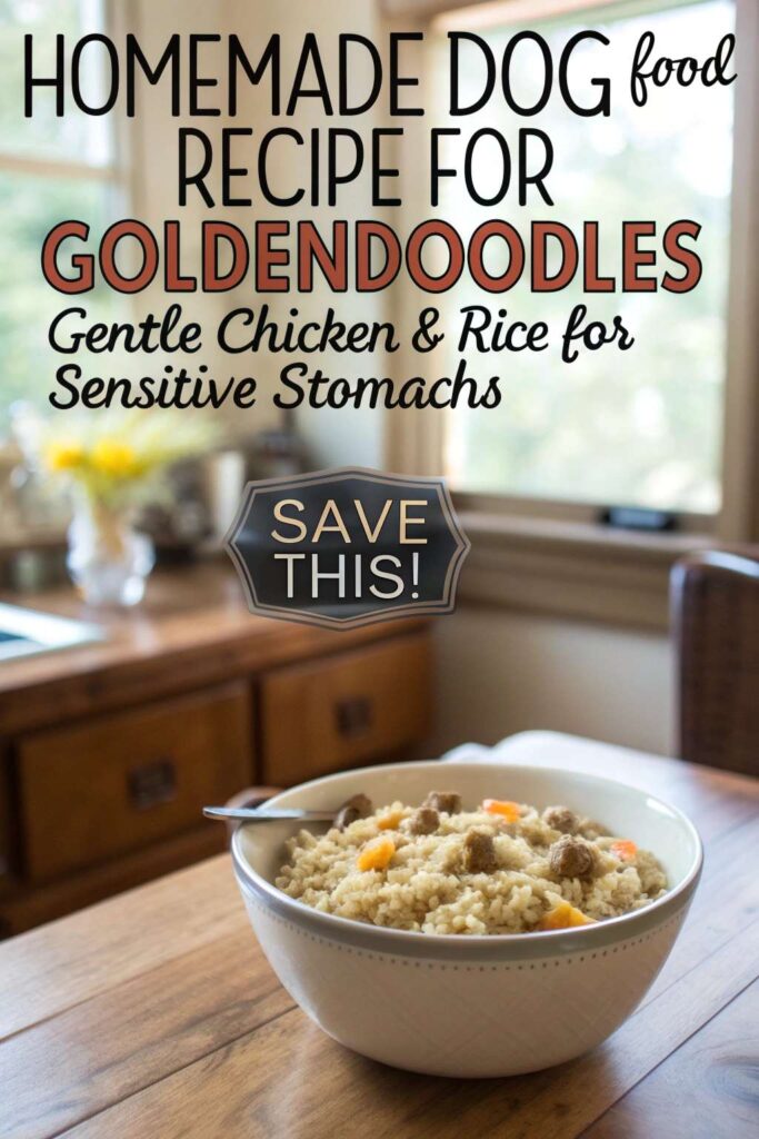 Homemade Dog Food Recipe for Goldendoodles Gentle Chicken Rice for Sensitive Stomachs pin 1