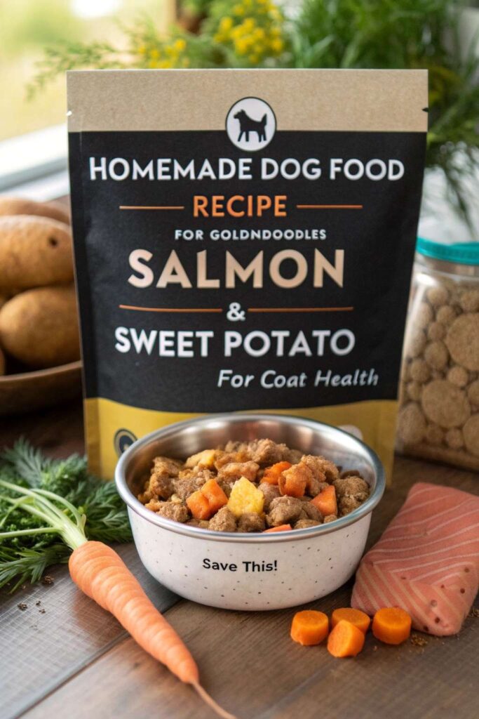 Homemade Dog Food Recipe for Goldendoodles Salmon Sweet Potato for Coat Health pin 1