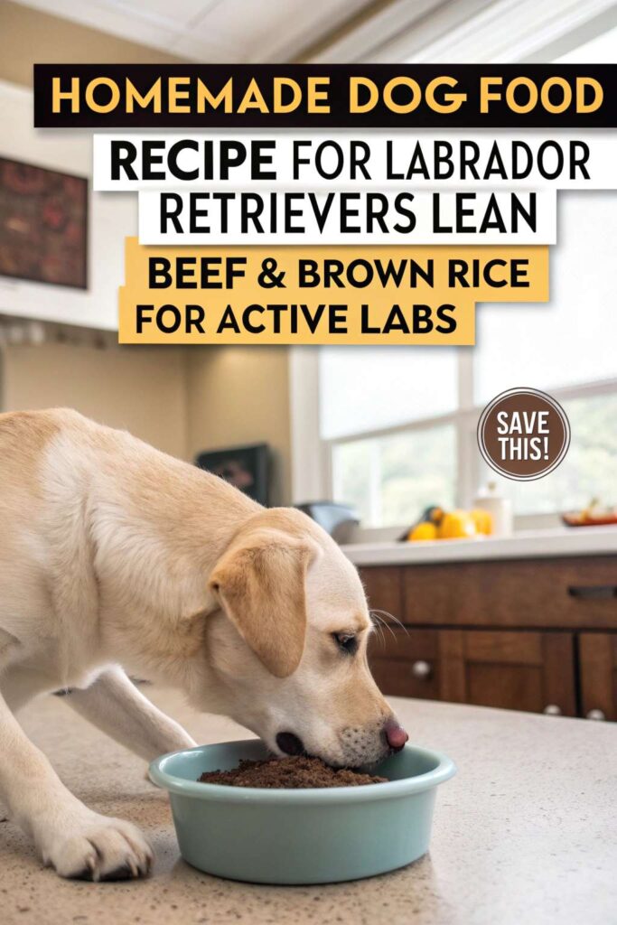 Homemade Dog Food Recipe for Labrador Retrievers Lean Beef Brown Rice for Active Labs pin 1