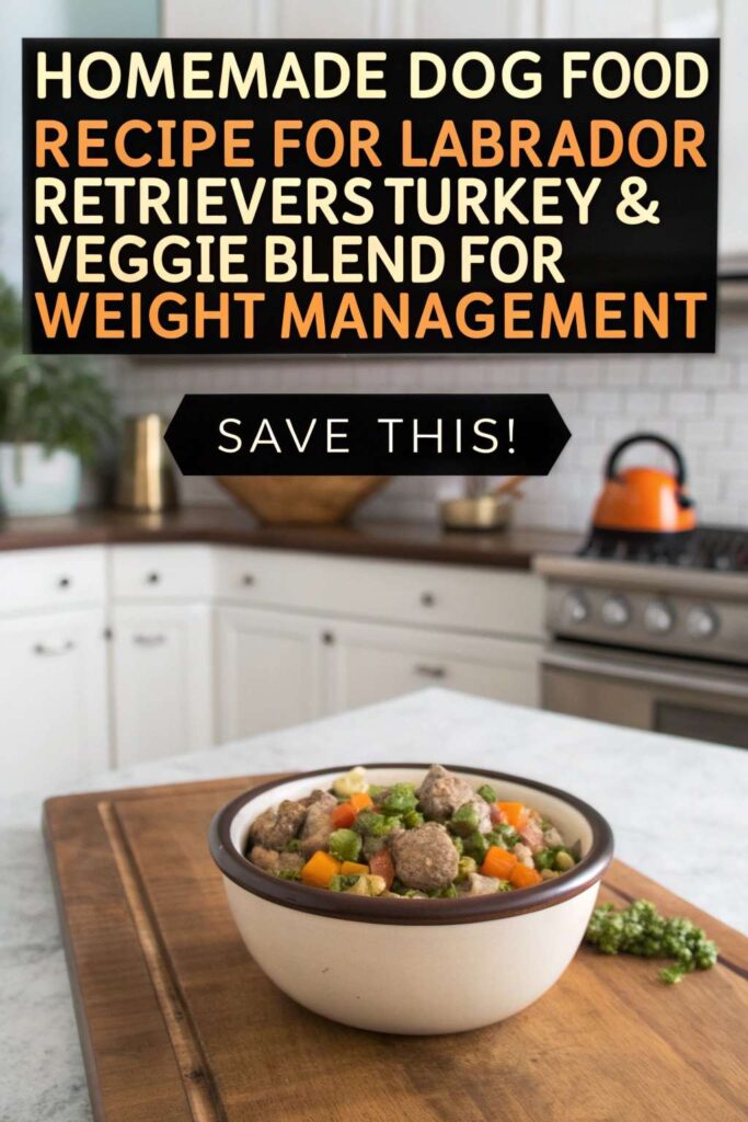 Homemade Dog Food Recipe for Labrador Retrievers Turkey Veggie Blend for Weight Management pin 1