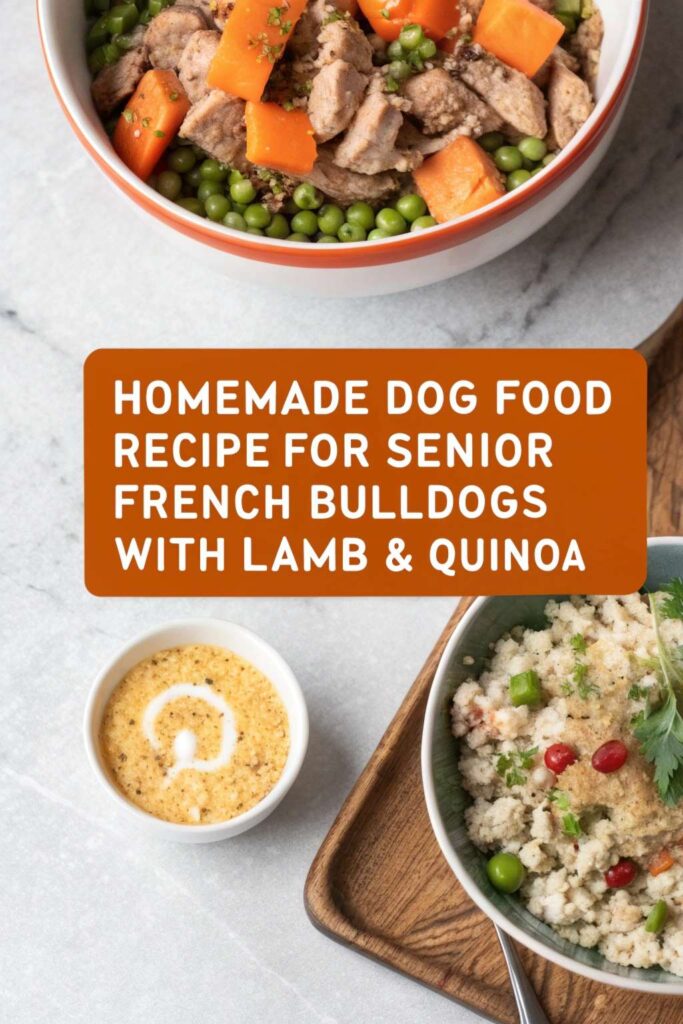 Homemade Dog Food Recipe for Senior French Bulldogs With Lamb Quinoa pin 1
