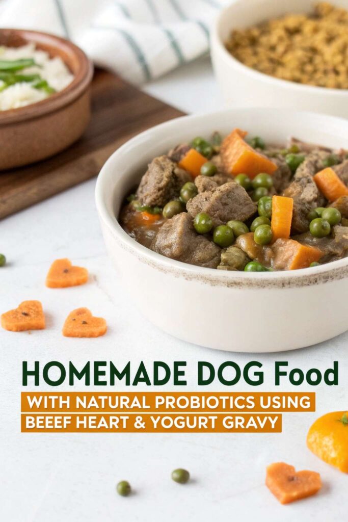Homemade Dog Food with Natural Probiotics using Beef Heart Yogurt Gravy pin 1