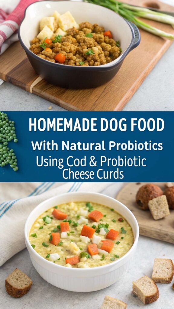 Homemade Dog Food with Natural Probiotics using Cod Probiotic Cheese Curds pin 1