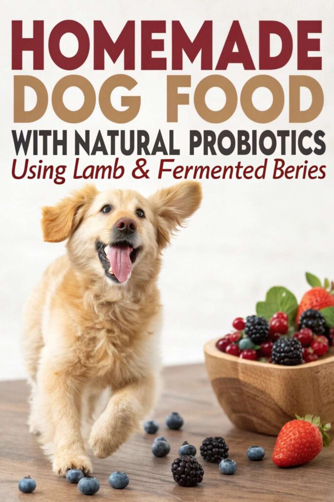 Homemade Dog Food with Natural Probiotics using Lamb Fermented Berries pin 1