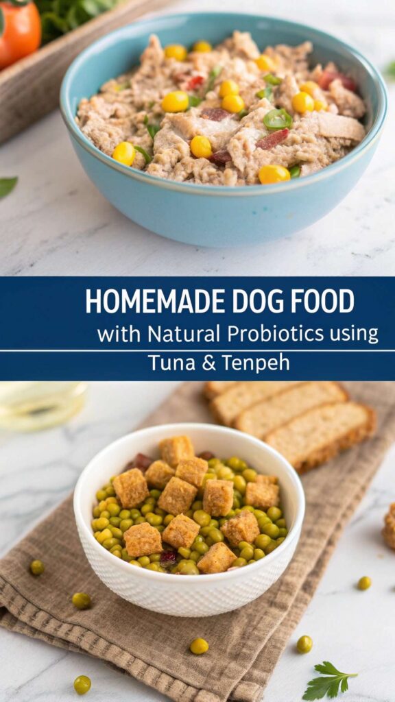 Homemade Dog Food with Natural Probiotics using Tuna Tempeh pin 1