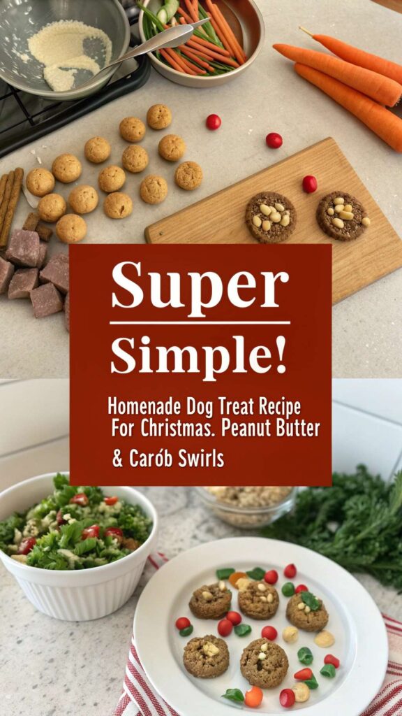 Homemade Dog Treat Recipe for Christmas Peanut Butter Carob Swirls pin 1