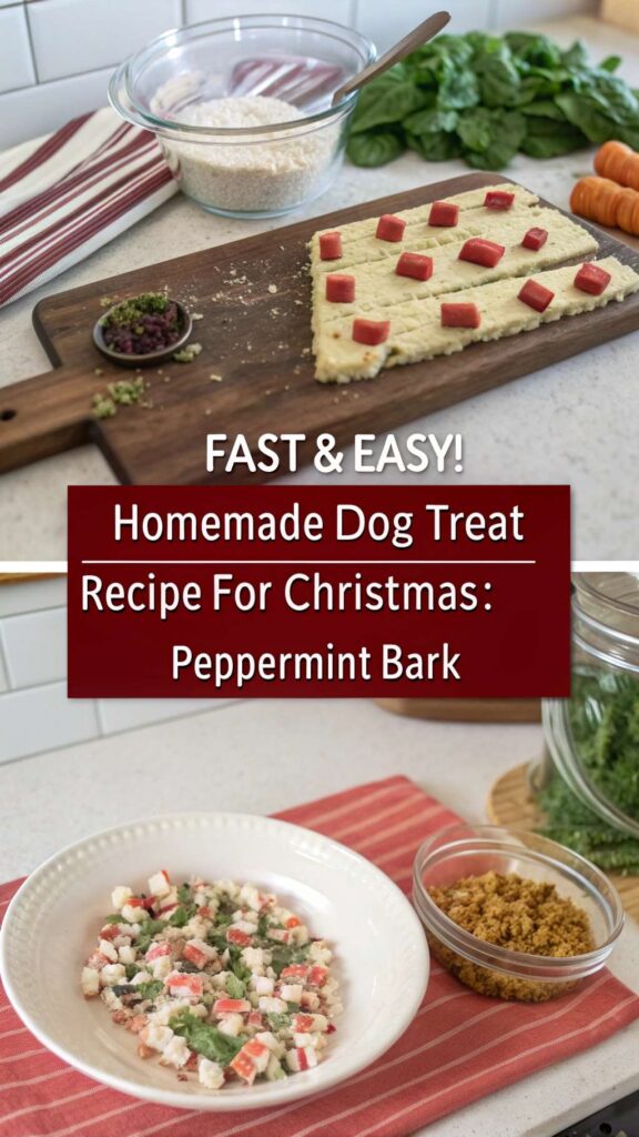 Homemade Dog Treat Recipe for Christmas Peppermint Bark Dog Friendly pin 1